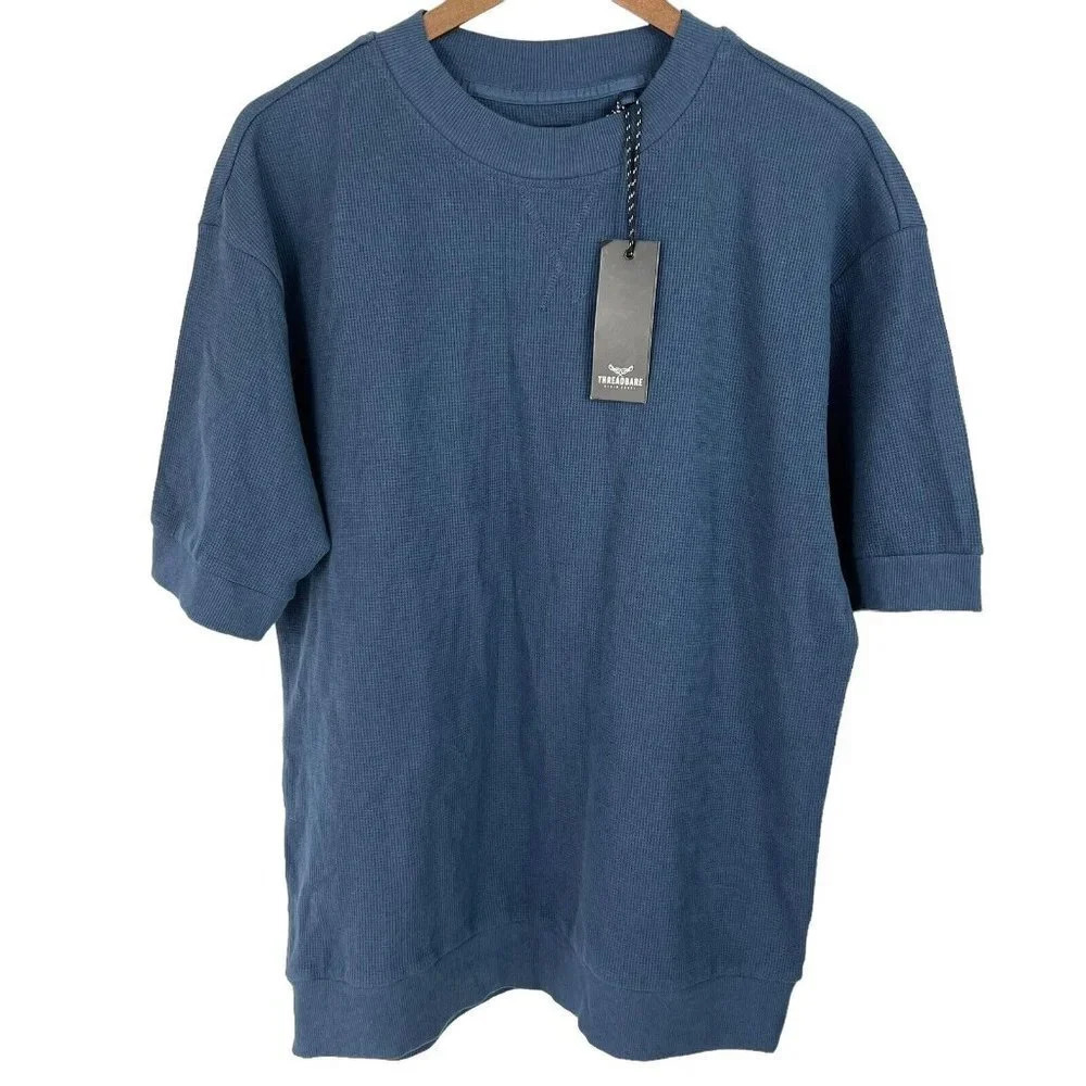 Threadbare Denim Corps Men's Shirt Size Large Waffle Knit Short Sleeve Blue NWT